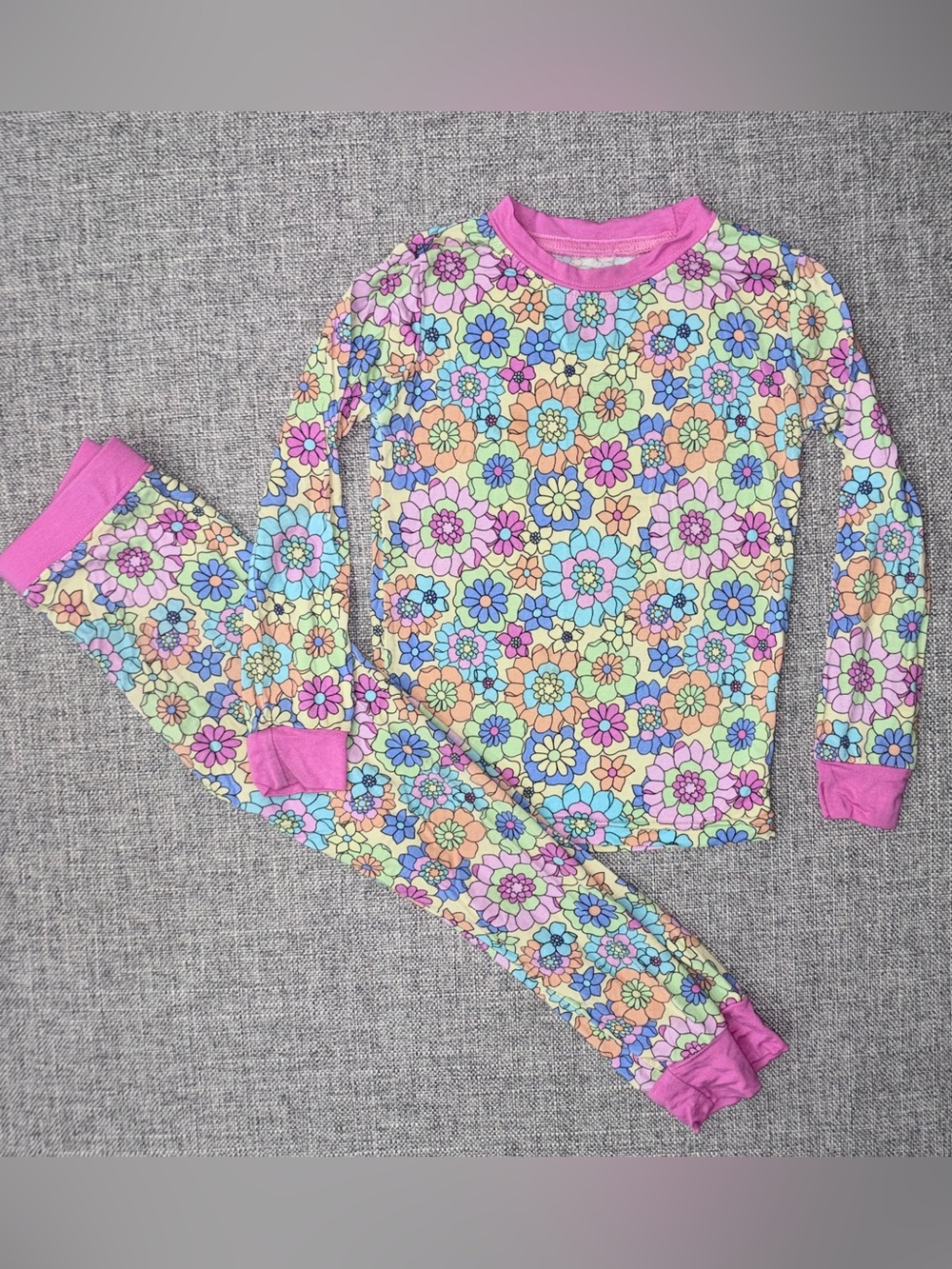 Poppy Kids 2T bamboo fabric Floral Pink Trim Pajama Set VGUC